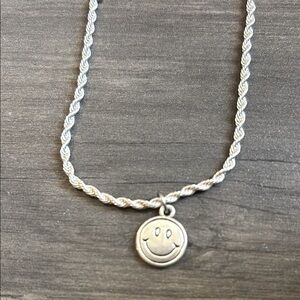 Silver Smiley Face Pendant Necklace